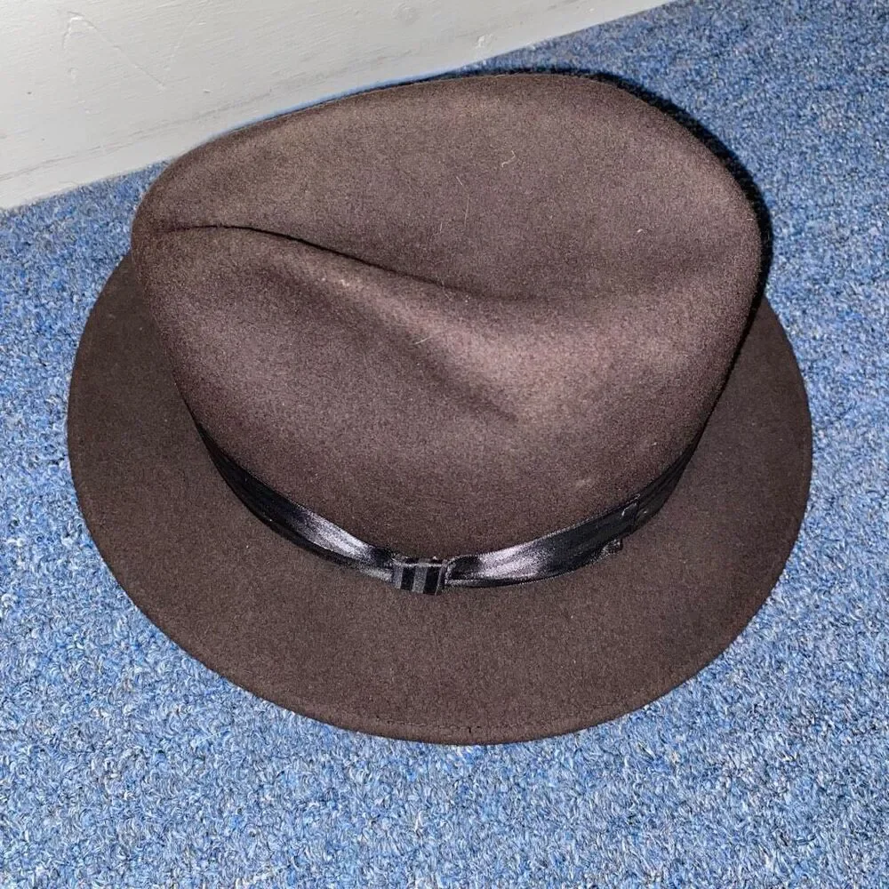 Dobb Main Street men M 100% wool Felt Fedora w/satin accent ribbon brown